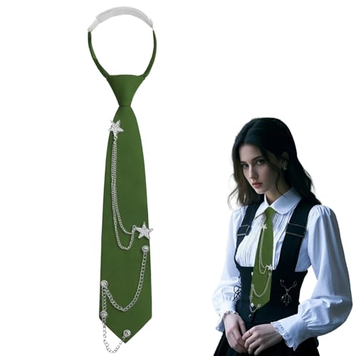 GHTIYLP Womens Tie Adjustable Pre-tied Ties for Women Punk Rock Metal Chain Necktie for Women Uniform School Performance (Green Chain)