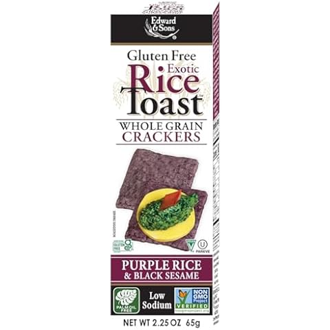 Edward & Son's Exotic Purple Rice & Black Sesame Rice Toast - Oven Baked, Whole Grain, Plant-Based, Gluten Free, Low Fat - 2.25 Oz (Pack of 12) Cover