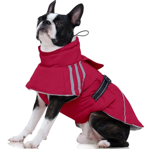 FUAMEY Dog Cold Weather Coats,Dog Winter Jackets for Large Dogs Warm Dogs Coat with Reflective Strips Waterproof Pet Snowsuit Thick Paded Pets Vest for Beagle Corgi Wine Red L Large Wine Red
