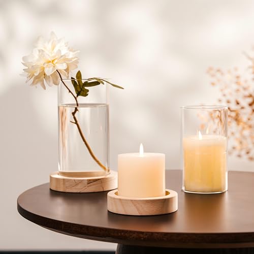 NUPTIO Windlicht Glas Wohnzimmer Deko: Holz Kerzenständer Kerzenhalter Windlichter Outdoor 2er Set Gläser Vase Stumpenkerzen Tischdeko Badezimmer Deko Esstisch Tisch Weihnachten Hochzeit