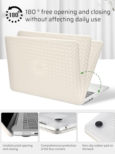 Seorsok Compatible with MacBook Air 13 Inch Case 2022-2018 Release A1932 A2179 M1 A2337 Touch ID,Elegant Leather Plastic Hard Shell Case&Transparent Keyboard Cover,Beige Tartan PVC,No Logo Cutout