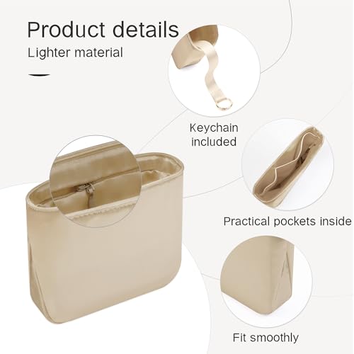 Image of Fits for Evelyne Bag Insert Organizer For Hermes(23,Champagne) | Premium Silk Material,Smooth Touch,Lightweight,zipper,protect from scratches & stains,multiple pockets,keychain,waterproof