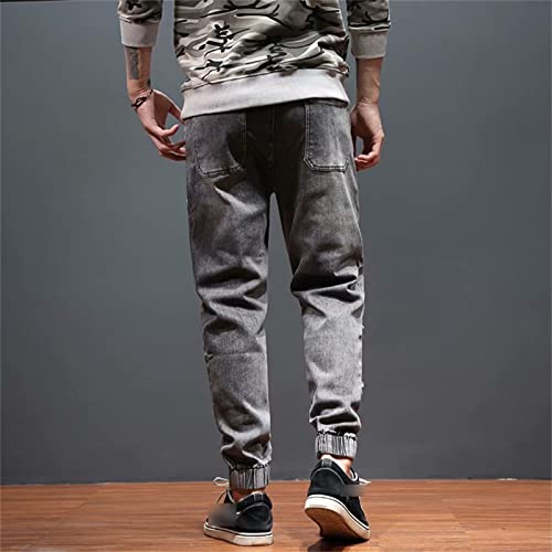 Men Ripped Patches Slim Fit Jeans Straight Leg Hip Hop Tapered Denim Pants Vintage Distressed Skinny Jean Trousers2