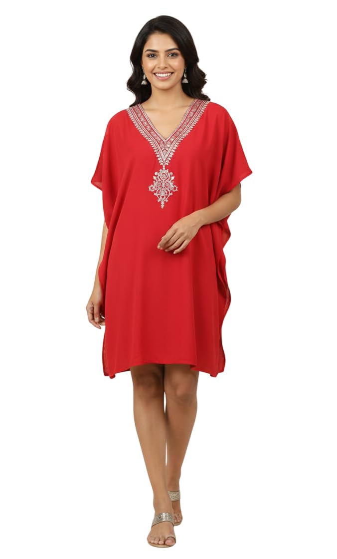 SUN-ROSE FASHIONS Sea Green Plus Size Rich Embroidery Kaftan Dress | One Size fits All