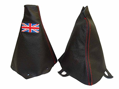 The Tuning-Shop Ltd for Mini Cooper R50 R53 S-One 2001-2006 Shift & E Brake Boot Black Leather British Flag Embroidery Edition