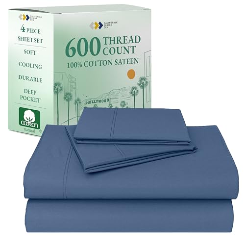 California Design Den - Luxury Full Size Sheet Set - 100% Cotton, 600 Thread Count Deep Pocket Full Size Bed Sheets, Hotel-Quality Cooling Sheets with Sateen Weave - Royal Navy Blue