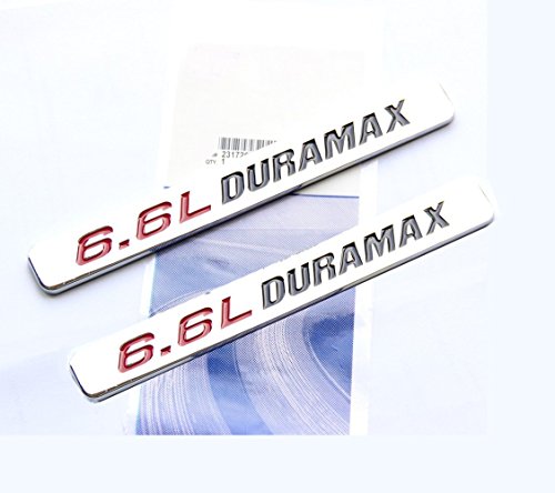 Image of Yoaoo 2Pack OEM Red 6.6L Duramax Hood Emblem Compatible with Badges Turbo Silverado 2500 Hd Chrome Black