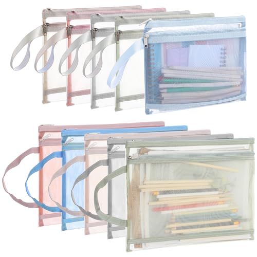 10 Pack Colored Mesh Zipper Pouch Bags, Double-Layer Nylon Building Block Sets Toy Storage & Organization, Breathable See Through (5Pcs A4+5Pcs A5) Zipper Pouch with Handle for Activity Office Games ?