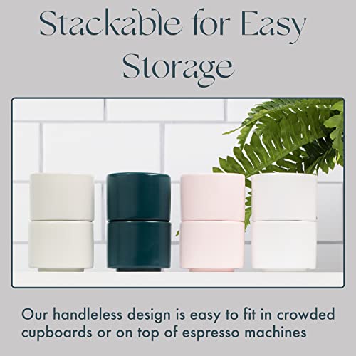 Folk Ceramics Leonard Double Walled Ceramic Espresso Cups | Set Of 2, 3Oz, Whisper White | Modern Insulated Stackable Demitasse Mugs For Espresso| Handleless, Durable, Dishwasher & Microwave Safe #TOP6