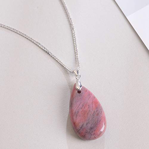 Istone 3N-B36Z-7M67 925 Sterling Silver Natural Gemstone Rhodonite Water Drop Shape Ladies Pendant Necklace thumb #2