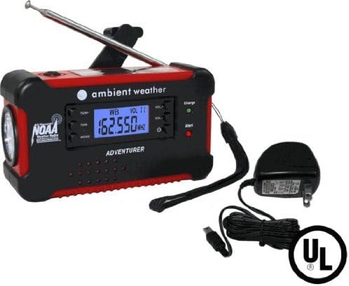 Gedun Ambient Weather WR-112-AC-KIT Emergency Solar Hand Crank Weather Alert Radio, Flashlight, Smart Phone Charger, Siren with AC Adaptor