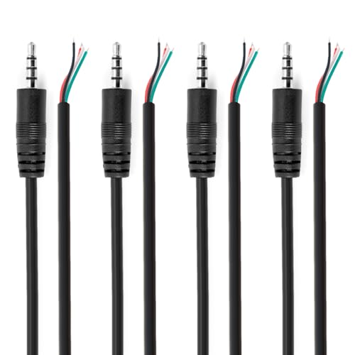 Anrbb 4 Stück 3,5mm Stecker auf blankes Kabel, TRRS 4-poliges Stereo Audiokabel, 30cm Ersatz aux Kabel, 1/8 Zoll Klinkenstecker 3,5 für Kopfhörer, Headset, Lautsprecher, Mikrofonkabel Reparatur