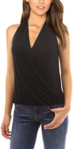 Women's Sleeveless V-Neck Drape Wrap Elastic Hem Tank Top