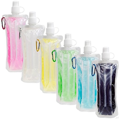5 Pack - Jumbl Collapsible Gel-Freeze Cooler Drink Bottle w/ Twist-Off Cap, Pull-Top Spout & Removable Spout Cover - Holds 14 Fluid Ounces - BPA-Free Plastic Features Antimicrobial Lining (Color may vary)