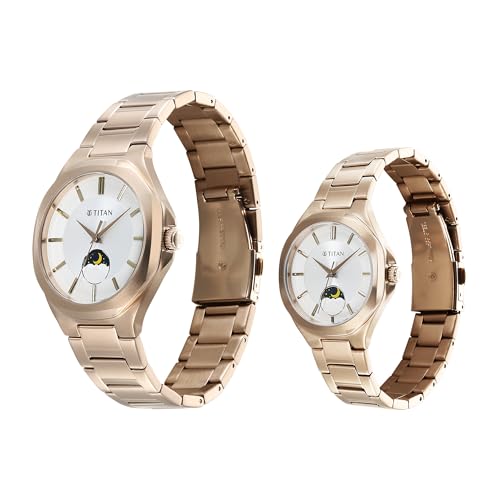 Image of Titan Modern Bandhan Quartz Analog Silver Dial Pair Watches - 9400994209WM01