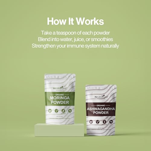 Image of NeutraLeaf Organic Moringa Powder 200g + Ashwagandha Powder 200g Combo | Energy, Stamina & Stress Support | 100% Natural Superfoods, Rich in Vitamins & Minerals