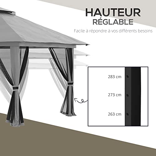 Outsunny Tuinpaviljoen voor buiten, barnum, pop-up, vouwtent, 4 x 4 m, dubbel dak, uv-bescherming 50+, 4 muggennetten, 4 zandzakken, 1 transporttas, Oxford-stof, metaal - Afbeelding 6