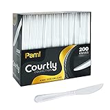 PAMI Heavy Weight Disposable Plastic Knives [200-Pack] - Bulk King Size Deluxe White Plastic Silverware For Parties, Weddings, Catering Food Stands, Takeaway- Heavy-Duty Single-Use Partyware Knives