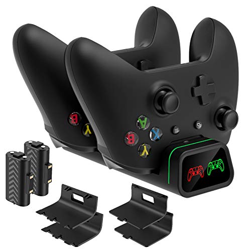 Charging Station Compatible with Xbox One/One S/One X Controller - Dual Controller Charging Station for Xbox One/One S/One X Wireless Controllers with LED Indicator & 2 Rechargeable Battery Packs