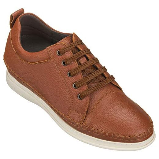 CALTO Men's Invisible Height Increasing Elevator Shoes - Dark Brown Leather Lace-up Casual Fashion Sneakers - 3 Inches Taller - S4313 - Size 9 D(M) US