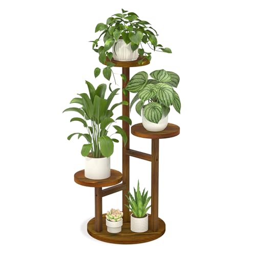LASZOLA 3 Tiered Wood Plant Stand Indoor Corner, Flower Holder Rack Tall for Multiple Plants, Rustic Planter Shelf Display for Patio Garden Balcony Living Room