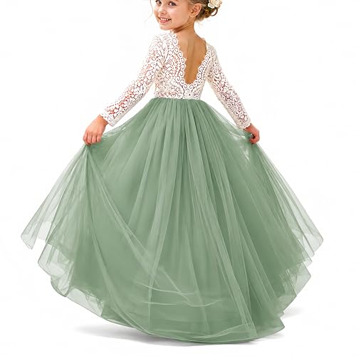 Topmaker Flower Girl Dress for Toddler Baby Girls,Lace Tulle Dress for Wedding,Birthday Party,Photoshoot,Special Occasion