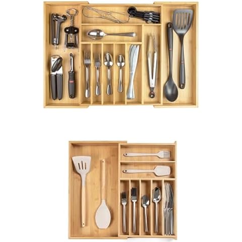 KitchenEdge Premium Silverware, Flatware and Utensil Organizer - Expandable from 10.5 to 19 In and Premium Silverware, Flatware and Utensil Organizer - Expandable from 14 to 25 In Bundle Cover