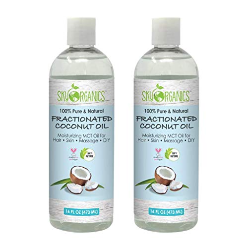 Sky Organics Fractionated Coconut Oil 100% Pure MCT Oil (Cocos Nucifera) with PUMP. Ideal as a Massage Oil & Aromatherapy. Carrier Oil Made in USA. No Staining Tanning Oil, 1lb (Pack of 2)