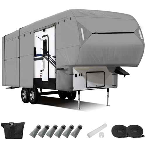 Leader Accessories Upgraded 5th Wheel rv Covers Fits 29'-33' Motorhome Thick 5 Layers Anti-UV Top, Windproof Camper Cover with Gutter Cover & 2Pcs Extra Straps