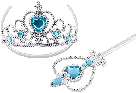 Vicloon Prinzessin Kostüme Eisprinzessin Set of 9, ELSA Handschuhe, Pfirsichherz Krone, Zauberstab, Halskette, Ring, Ohrring.(Blau) Spielzeug