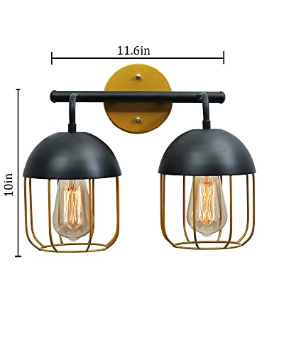 Image of Homesake Cage Wall Sconce, Modern Bathroom Wall Light Fixtures 2 Light Bathroom Vanity Light, Fixture for Bathrooms Lights Over Mirror, Farmhouse Black and Gold (11.5 inch)