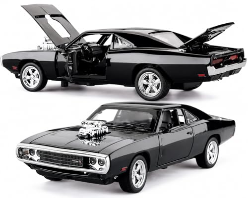 Image of 1970 Classic Muscle Car Diecast Model Car 1:32 Scale - Pull Back Alloy Toy Car with Sound & Light, Openable Doors Hood & Trunk (1:32 - Fast & Furious Dodger Metal Car)