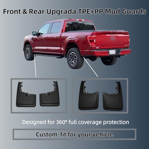 Image of No Drill Mud Flaps Splash Guards Compatible with Ford F150 2021-2026(Not Fit Raptor),OEM Style Textured Black Custom Fit All Weather Exterior Accessories(4PCS)