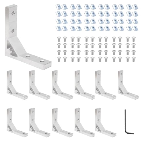 Image of 12pcs 2020 Corner Bracket Angle 2020 Aluminum Extrusion Hardware T-Slotted Accessories V-Slot with T Nuts and Screws for 8020 Aluminum Profile 3D Printer Frame Parts Silver