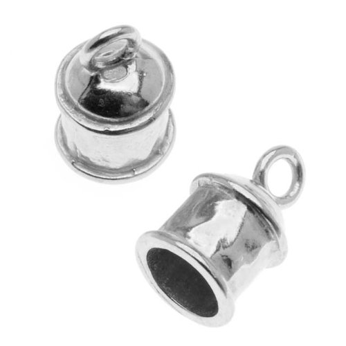 The Beadsmith Cord Ends, Hammered Domed with Ring 12.5mm, Fits 6mm Cord, 12 Pieces, Silver Plated
