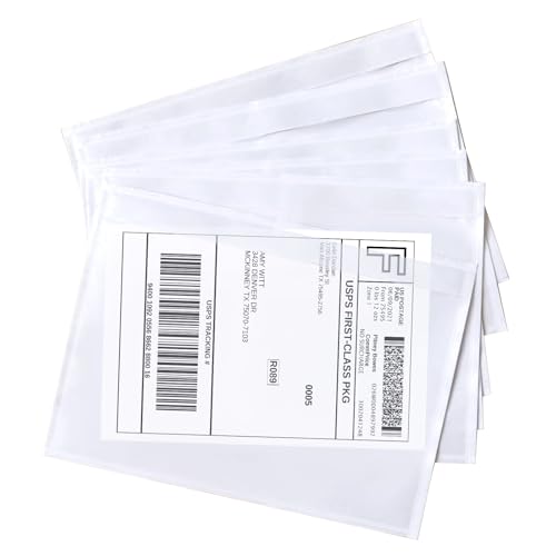 SJPACK 7.5" x 5.5" Shipping Label Sleeves, Clear Adhesive Top Loading Packing List, Label Envelopes Pouches - 100 Packs