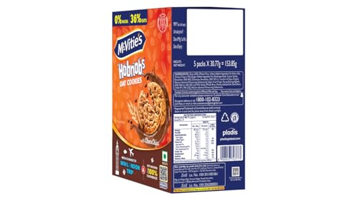 Image of McVities Hobnobs Oat Cookies With Chocochips - 0% Maida, Crunchy & Wholemeal, Trans Fat Free, 153.8 Gm - Pack Of 2