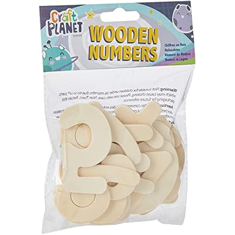 Craft Planet 20-Piece Natural Wooden Number, Beige Cover