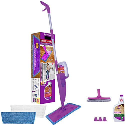 Rejuvenate Click N Clean Multi-Surface Spray Mop System Bundle Includes Free Click-On Grout Brush Two Reusable Microfiber Pads one 32oz No-Bucket Floor Cleaner and one 32oz Grout Deep Cleaner