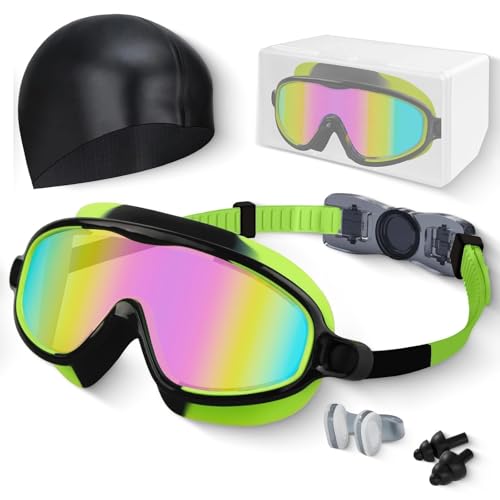 Lunettes de natation enfants large vue 3 à 15 ans fille garçon avec bonnet