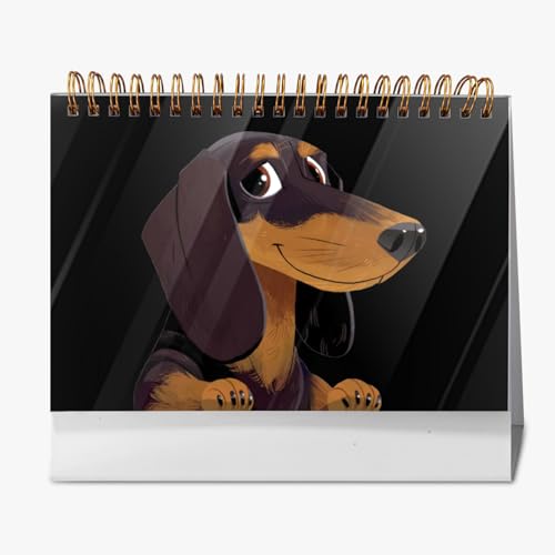2026年 卓上カレンダー 萌え ダックスフント 犬柄 月間カレンダー ページめくり 新日本カレンダー 実用性 文房具 360°書き込み 小型 デスクトップ おしゃれ 計画整理 プレゼント 2025年9月?2026年12月