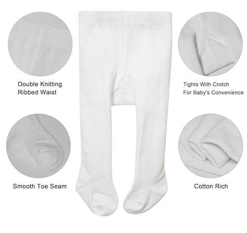 Baby Girls Tights White Thick Leggings Stockings Cotton Pantyhose for Newborn Infant Toddler 1Pack2