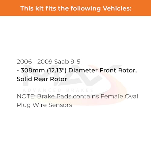 Image of Max Advanced Brakes Front & Rear Brake Kit Compatible With 2006 2007 2008 2009 Saab 9-5 w /12.13 inch Fr Solid Rear Rotor Replacement Premium OE Disc Brake Rotors and Ceramic Brake Pads