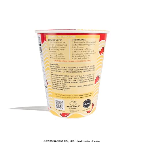 Hello Kitty Instant Ramen Noodle Cup |6 Pack Vegan Spicy Flavor | Premium Microwaveable Ramen Soup Mix, Asian Snacks