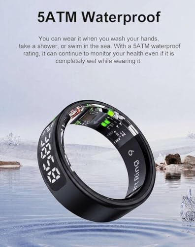 Image of Aeoss AI Smart Ring with LED Display, Real-Time Health Tracker & Monitor Sleep, Prayer Count, Gesture Control for Music and Camera, 5ATM IP68 Waterproof (Black, Size-8)