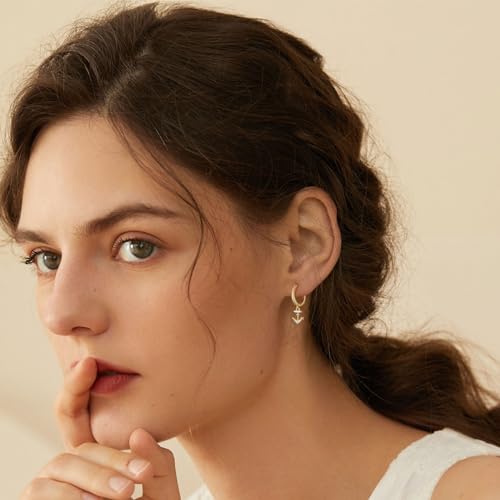 HZMAN Nautical Anchor Dangle Earring for Women 14K Gold Plated Dainty Cubic Zirconia Drop Earrings Jewelry Gift2