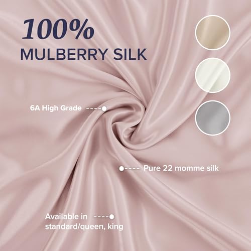 Image of Beckham Hotel Collection Silk Pillow Case with Zipper, 100% Mulberry Silk Pillowcase for Hair & Skin, 22 Momme 6A Grade, Oeko-TEX Certified, 1PC, King, Cherry Pink