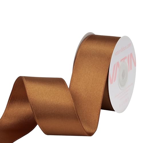 VATIN Copper Satin Wired Ribbon 1-1/2 Brown Satin Wired Ribbon for Gift Wrapping Decoration Crafts Home Decor -Continous 10 Yards