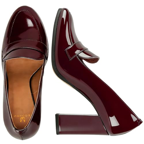 Image of MOOMMO Women Chunky Block Heel Pumps Closed Round Toe Slip On Oxford Loafers Shoes High Heels Snakeskin Work Pump Suede Loafer for Office Ladies Classic Formal Business Professional Fall 4-13 M US