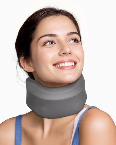 ‌Neck Support Brace - Neck Brace Cervical Collar Relief Neck Pain for Sleeping, Soft Foam Wraps Keep Vertebrae Stable and Aligned for Relief of Cervical Spine Pressure for Women &amp; Men Steel Gray